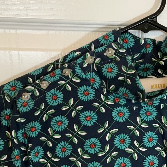 Anthropologie Maeve Floral Blue and Green Top turtleneck - Picture 5 of 8